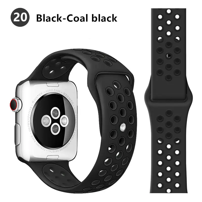 black coal black 20 Ремешок для apple watch ремешок 44 мм 40 мм correa apple watch 5 4 3 iwatch ремешок 42 мм 38 мм спортивный силиконовый браслет аксессуары для часов - Цвет ремешка: black coal black 20