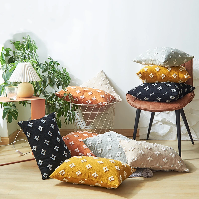 

30X50/45X45CM Stars Pattern Tufted Plush Pillowcase Thick Autumn Winter Sofa Cushion Cover Cozy Tufting Plush Couch Throw Pillow