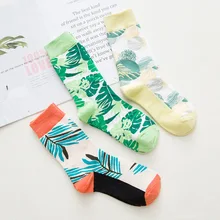 1 пара, носки с 3D принтом тропических растений для женщин и мужчин, Модные цветные носки с листьями и цветами из хлопка и полиэстера