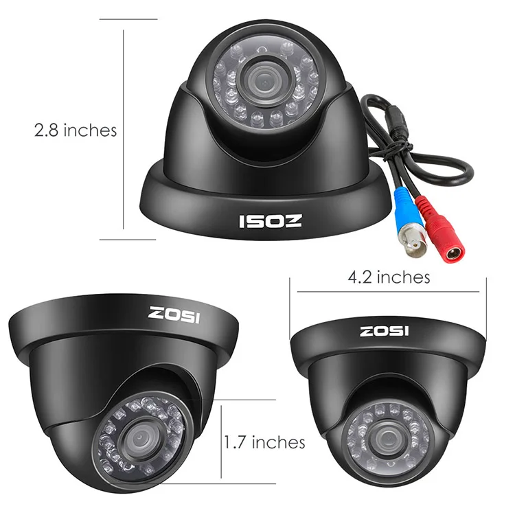 ZOSI HD видео с разрешением 720 p цилиндрическая камера видеонаблюдения с 24 шт ИК светодиодный ночное видение и IP66 всепогодный металлический