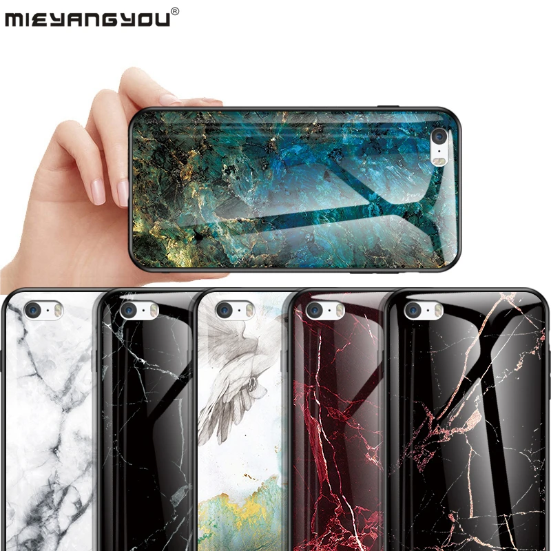 

Marble Painted Tempered Glass Case For iPhone 5S SE Cover 360 Protective Glass For iPhone SE 5S 5 5se Case Slim Hard Bag Shell