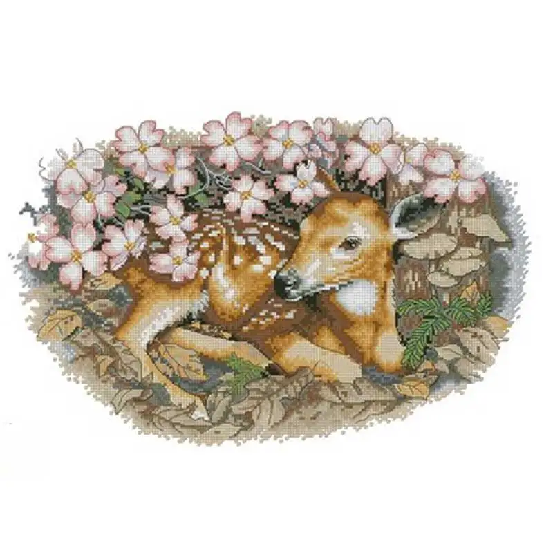 

Fawn and flowers patterns Counted Cross Stitch 11CT 14CT 18CT DIY Chinese Cross Stitch Kits Embroidery Needlework Sets