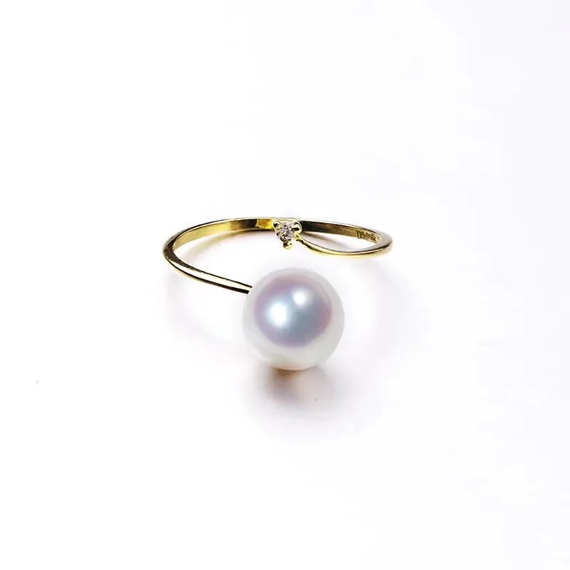 

VOJEFEN Women Sweet Engagement Ring 18k Gold Round-Cut Birthstone Ring Made with Natural Freshwater Pearls