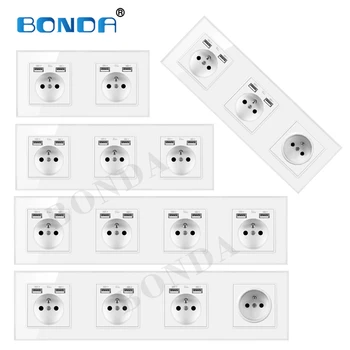 

BONDA Multi-connection French standard wall socket, 16A USB tempered glass panel, multi-connection socket combination AC110-240V