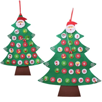 

Christmas Tree Calendar with Hanging Rope Non-Woven Countdown Santa