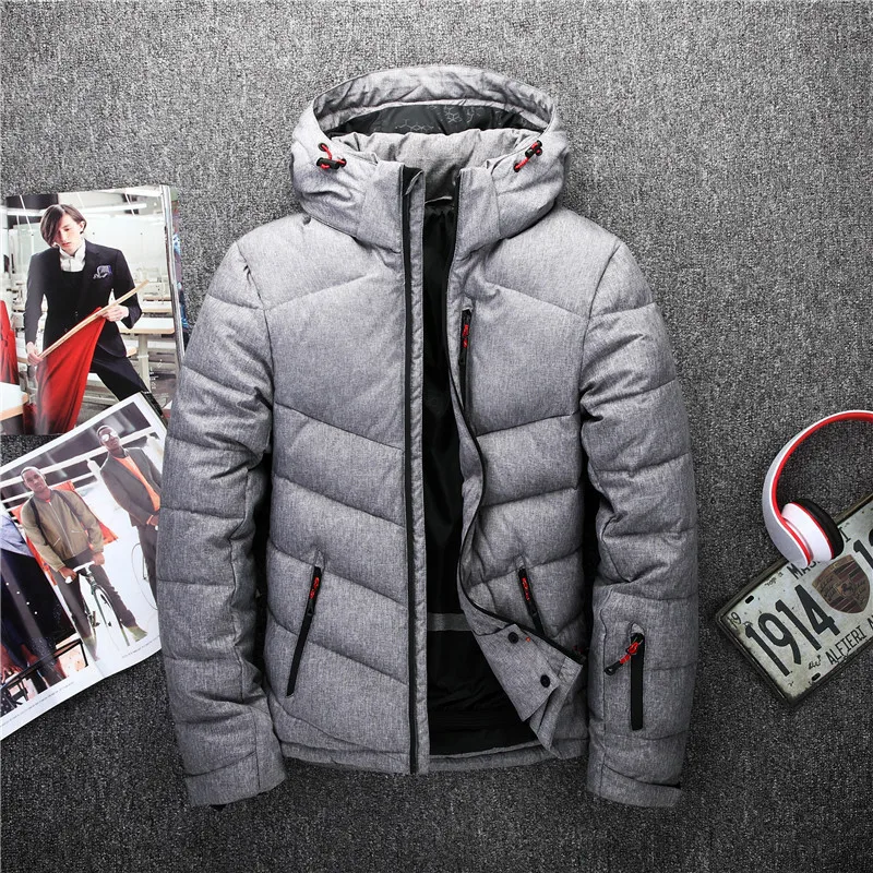 

Men Hooded Down Jacket Fashion Color Splicing Nice Winter Insulation High Quality Zipper Soft Hooded Down Jacket