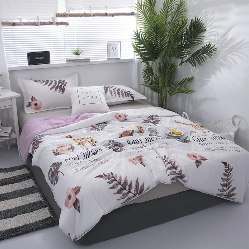 

Summer Green Strawberry Patchwork Quilts Ruffles Duvet Bed Cover Freshness Bed Linens Washed Cotton Throw Blankets Solid Bedding