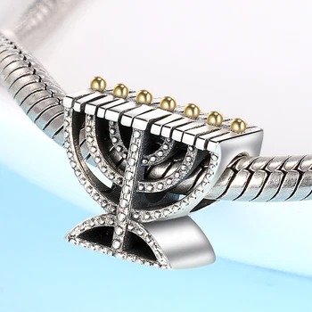 

XiaoJIng New 925 sterling silver menorah charm religious jewish hollow bead fit Pandora bracelet Jewelry for Mother wholesale