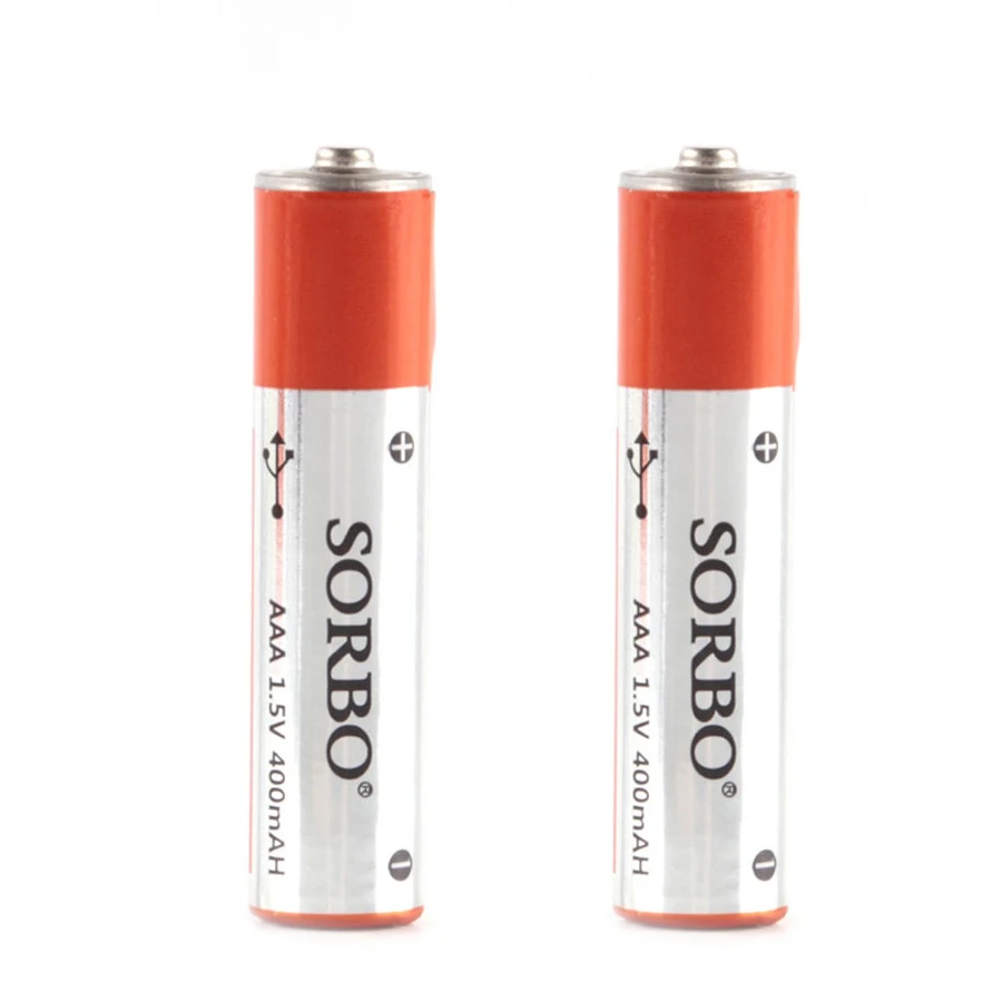 Оригинальная Аккумуляторная Батарея Sorbo USB AAA 1,5 V 400mAh быстрая зарядка Li-po качественная батарея AAA Bateria RoHS CE - Цвет: 2PCS