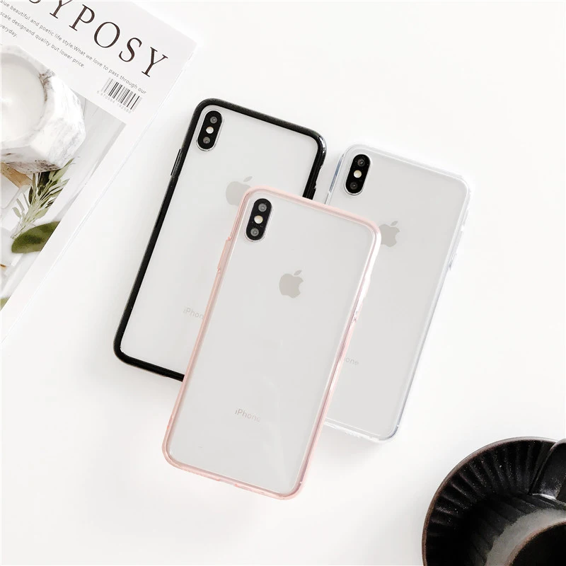 

Luxury transparent glass phone case for apple iphone X XR XS Max 7 6 6s 8 7plus simple hard glass case Protective shell cover