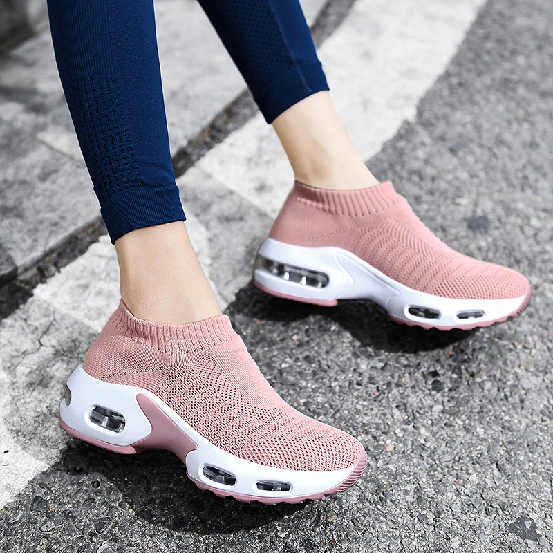 Women Sneakers Spring Flat Slip on Platform Breathable Mesh Sock Shoes