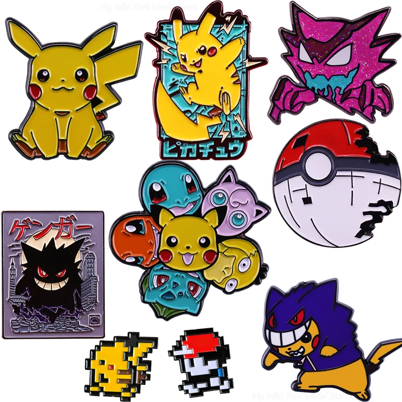 PIN esmaltado de Pokémon, broches de Pikachu Gengar, animales de dibujos animados, bolsa, ropa, insignia cósmica, regalo para chico, joyería