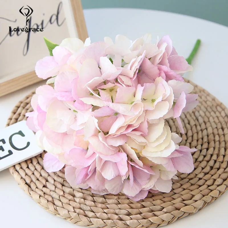 Lovegrace 1 голова большие искусственные цветы гортензии Искусственный DIY Шелковый цветок белая Гортензия для дома Свадебные фальшивые цветы украшения - Цвет: Light-purple