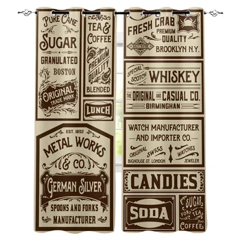 

Newspaper Labels Retro Modern Luxury Curtains Living Room Bathroom Kitchen Curtains Household Products