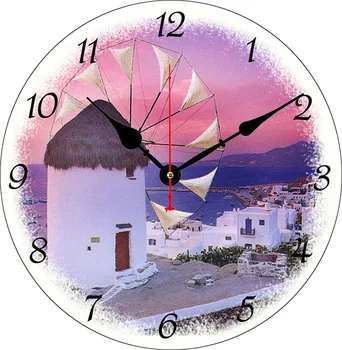 

12" Wooden Round Wall Clock Silent Vintage Design Greece Print Chic Large Decorative Roman Numerals Home Indoor Office Decor