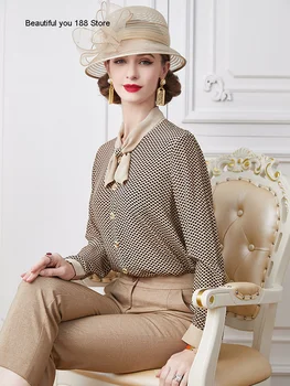 

Women's silk bow shirt 2020 new autumn silk long sleeve polka dot design top