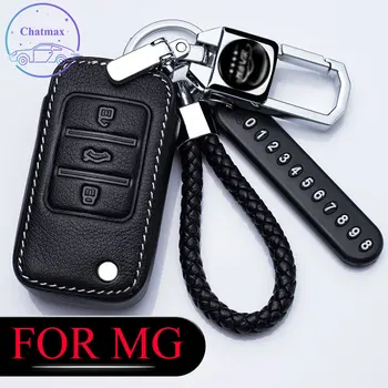 

For MG 6 ZS GS MG3 MG5 2018 Car Key Bag Genuine Leather Case Fob Cover Red Black Holder Interior Accessories
