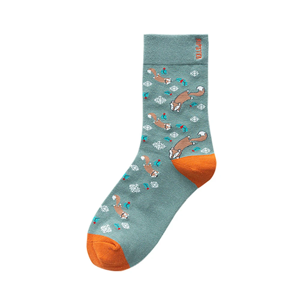 Персональные женские носки Харадзюку, Мультяшные носки с рисунками животных, Осень-зима, унисекс, хлопковые забавные носки средней длины, пара носков - Цвет: C