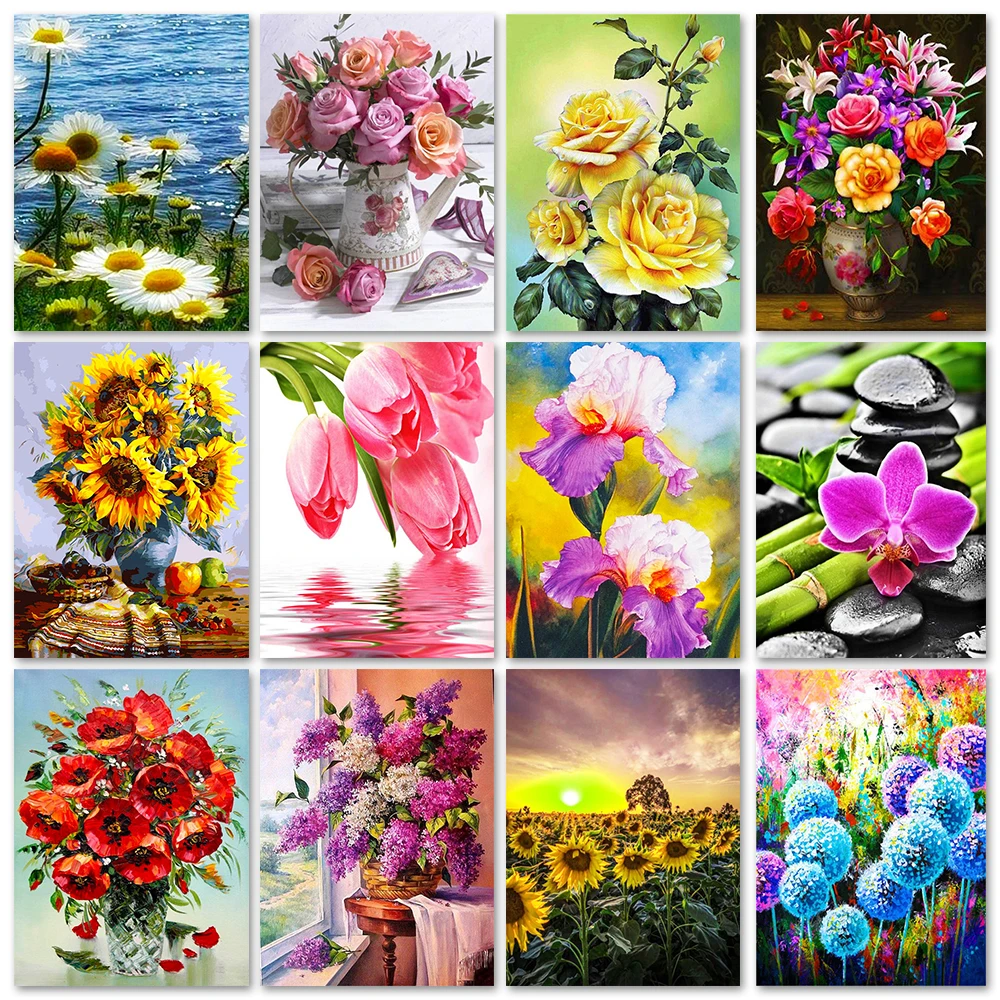 

DIY 5D Diamond Painting Flowers Full Diamond Embroidery Flower Scenery Vase Cross Stitch Kits Diamond Mosaic Picture Home Decor