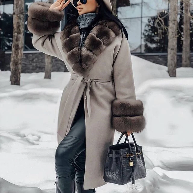 Fandy Lokar Real Red Fox Fur Jackets Women Fashion Cashmere Coats Women Elegant Covered Buttons Long Jackets Female Ladies IAB