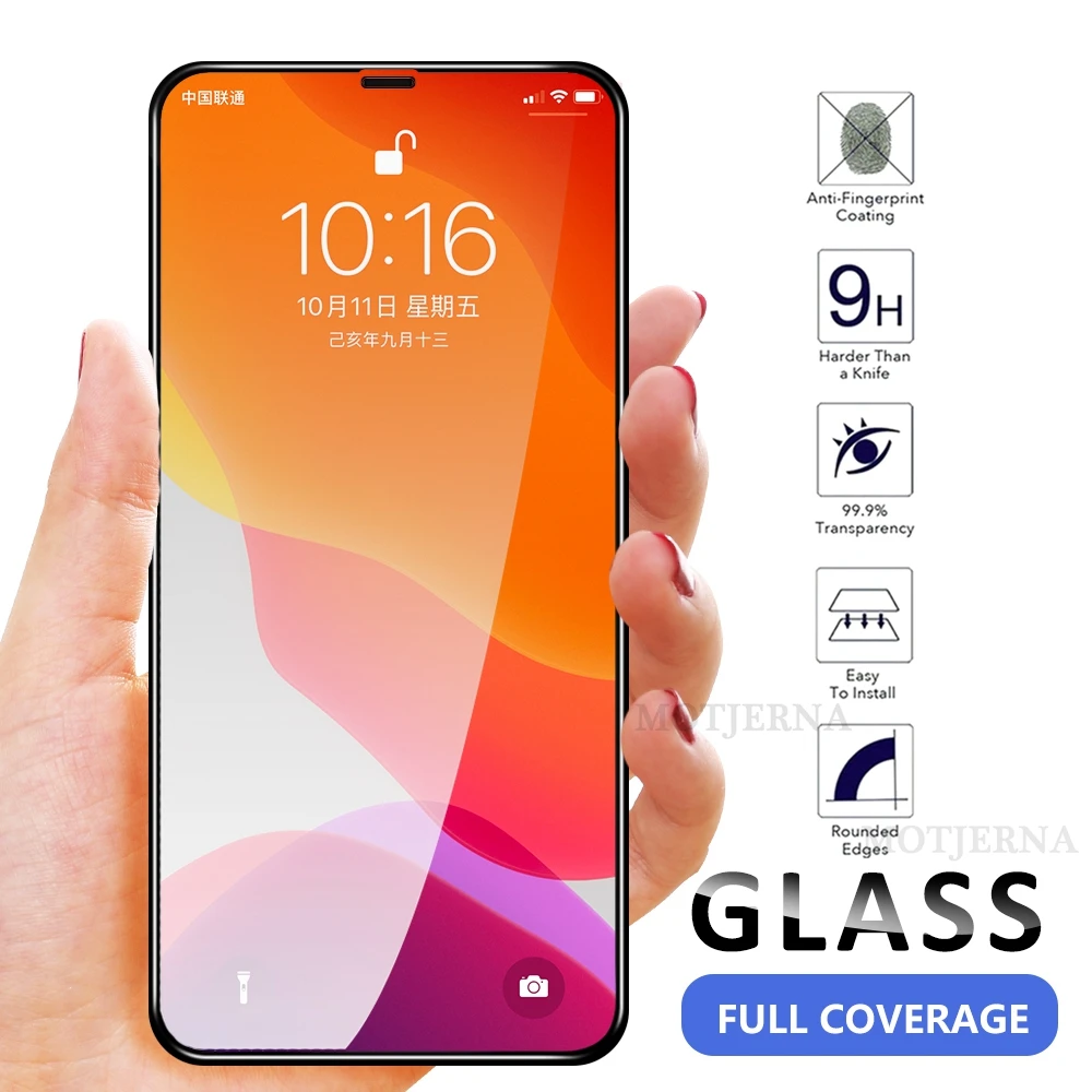 For iPhone 11 Pro Max X 7 8 6 Plus Full Cover Protective Glass 6s XR XS HD Silk-printed Tempered Film | Мобильные телефоны и