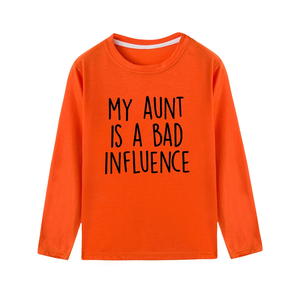 Детская футболка с длинными рукавами и забавным принтом «My Aunt Is A Bad Influence»; сезон осень-зима; теплая одежда с графическим принтом для малышей; модная одежда - Цвет: H166-KLTOG-