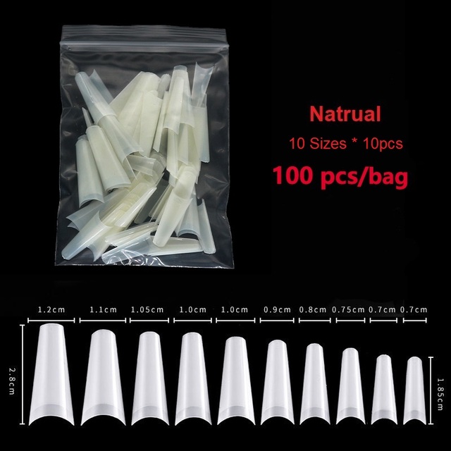 False Nail Art Tips French Half Natural Transparent Coffin Fake Nails Tips Acrylic UV Gel Nail Polish Manicure