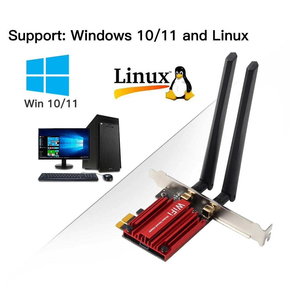 Intel Ax210 Bluetooth 5.2 Banda Dupla 2.4g 5ghz Wifi Cartão 802. 11ax ac Pci Express Placa de Rede sem Fio Adaptador pc 3000mbps Wifi6e Placas de rede - Imagem 6