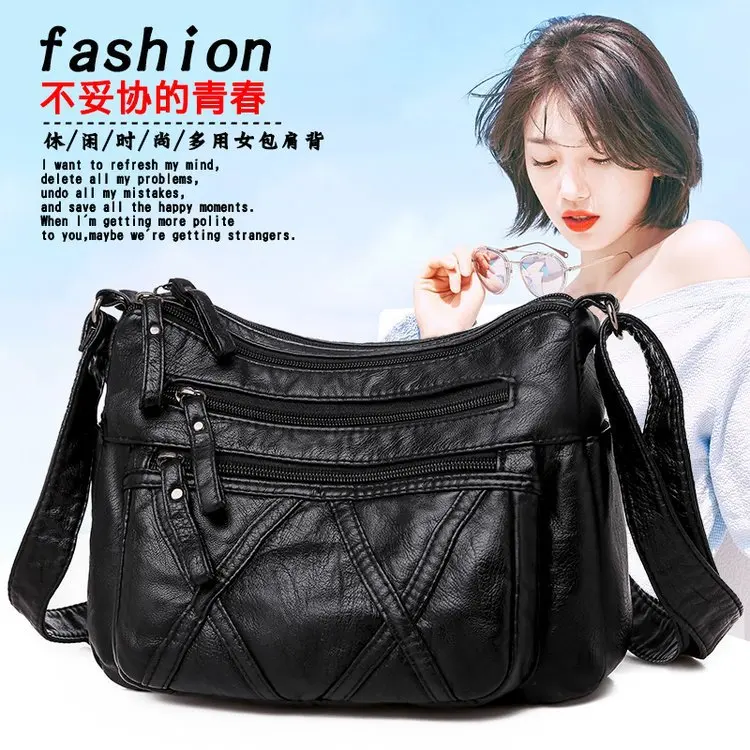 

2019 New Style Korean-style Washed Leather Women's Middle-aged Mom Shoulder Single-shoulder Bag Stall Night Market Wandering Ped