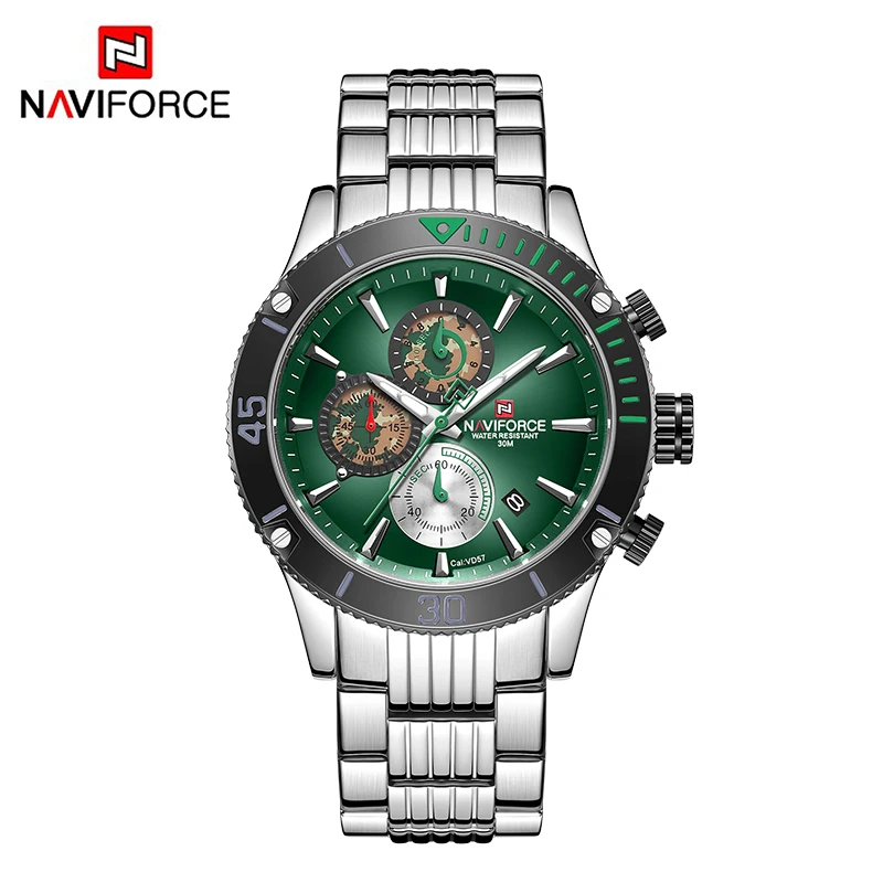 Новые мужские часы NAVIFORCE, армейские военные спортивные наручные часы, мужские водонепроницаемые часы с хронографом и датой, зеленые кварцевые часы, мужские часы
