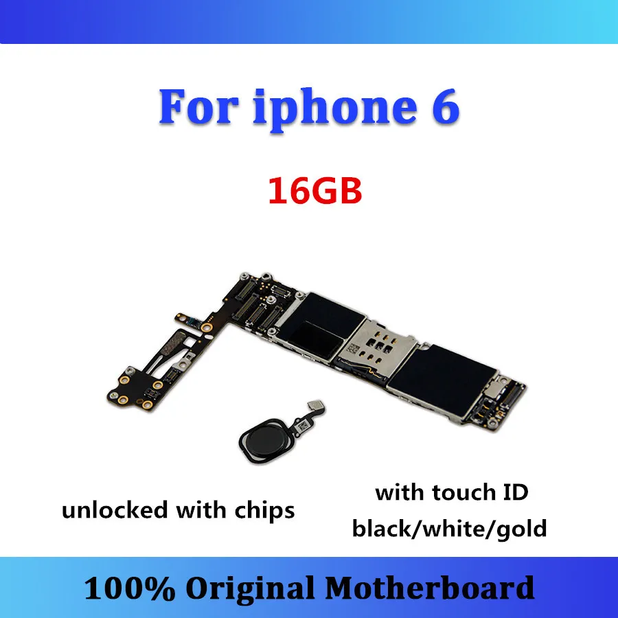 

Original unlocked logic board for iphone 6 motherboard 16gb with touch ID black/white/gold with chips mainboard IOS Updated card