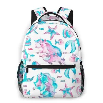 

OLN Backpack Women Shoulder Bag For Teenage Girls Watercolor Sea Shells Horse Corals Fish Bagpack Female Ladies School Backpack
