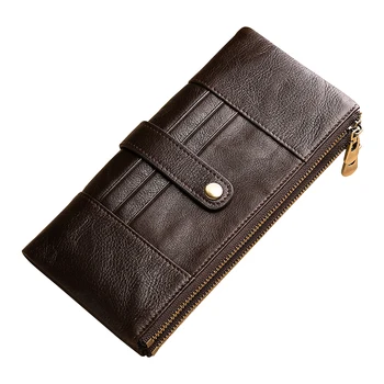 

Genuine Leather Clutch Bifold Wallets Long Wallet Leather Men Business Retro Zipper Phone Case Credit Card Holder Puses Male