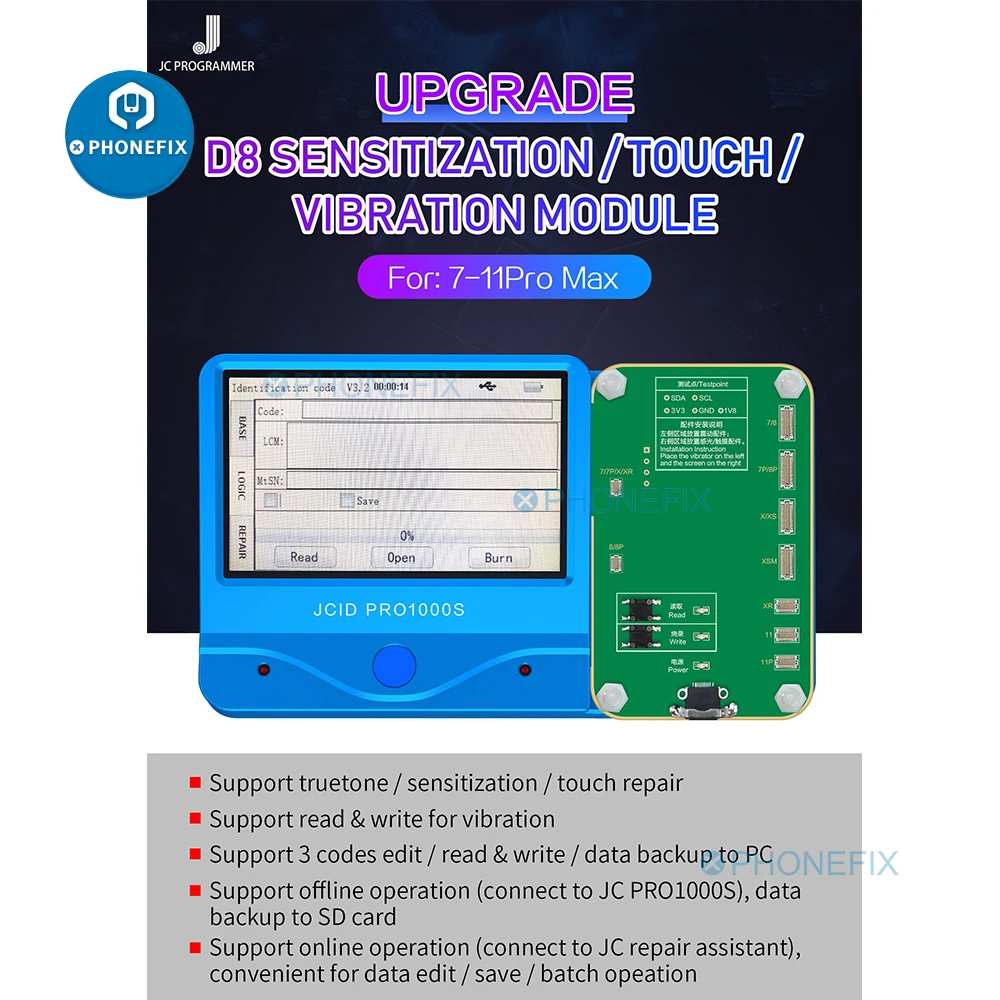 JC Pro1000s LCD Screen Original Color Repair Programmer for Phone 11 Pro Max XR XSMAX XS 8P 8 7P 7 VibrationTouch Repair