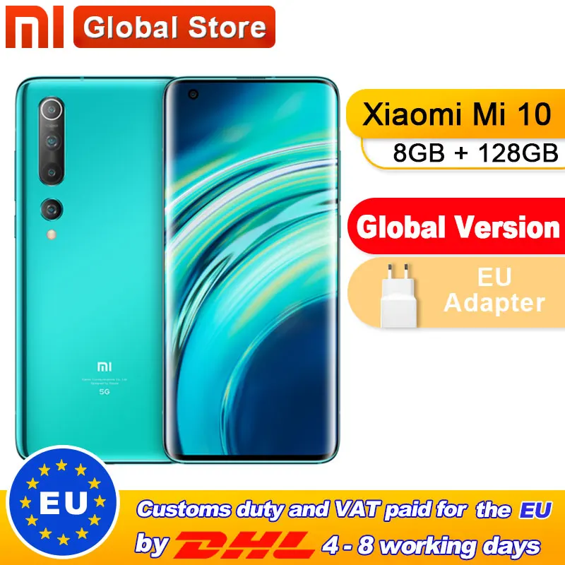 Global Version Xiaomi Mi 10 128GB 8GB Smartphone 5G 108MP Mobile Phone Snapdragon 865 Octa Core 6.67&quot AMOLED Display WIFI 6 | Мобильные