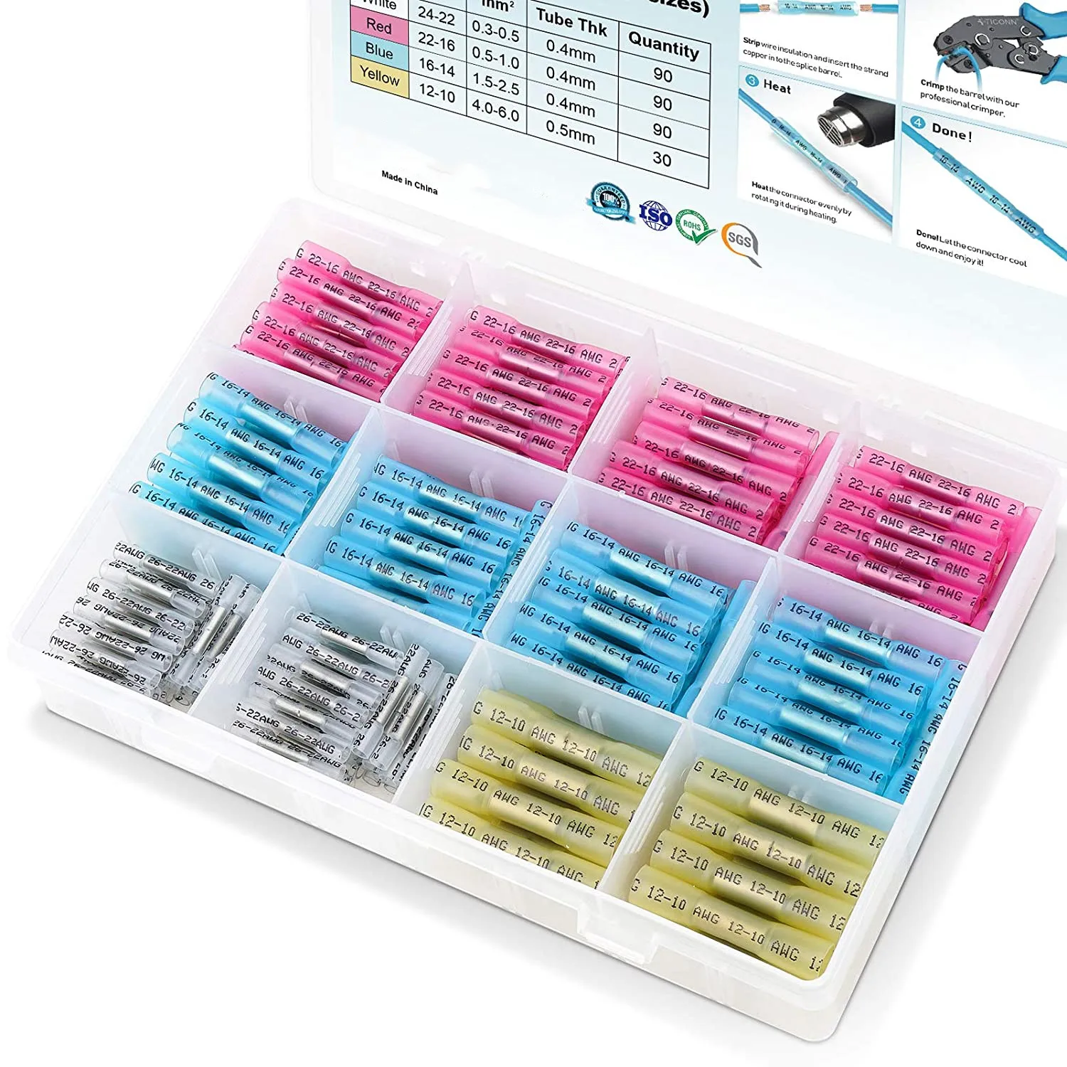 

Heat Shrink Butt Connectors Kit,AWG 24-10 Butt Splice,Insulated Waterproof Electrical Marine Automotive Wire Crimp Terminals