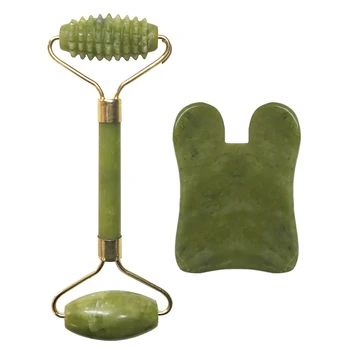 

2 in 1 Jade Roller Guasha Scraper Board Green Natural Stone Facial Massage Face Skin Care Lifting Slimming Massager Relaxation