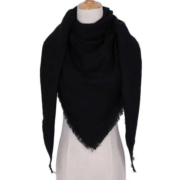 Зимний роскошный женский шарф кашемировый хиджаб платок на голову шали и Обертывания Простой цвет мужской шарф треугольник одеяло шерстяная бандана - Цвет: Черный