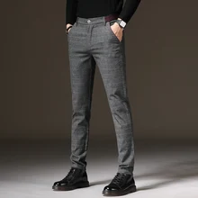 Костюм брюки мужские повседневные Стрейчевые брюки мужские хлопковые и льняные сетчатые прямые Серые Рабочие Штаны мужские осенние штаны большого размера