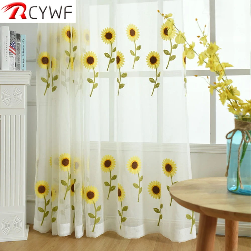Embroidered Sunflower Lace Tulle Curtains For Living Room Bedroom