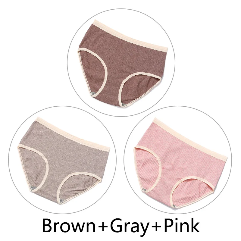 3Pcs/Lot Seamless Cotton Panties Women Underwear Soft High Waist Sexy Briefs Big Size 2XL-4XL Graphene Antibacterial Lingerie - Цвет: Brown Gray Pink