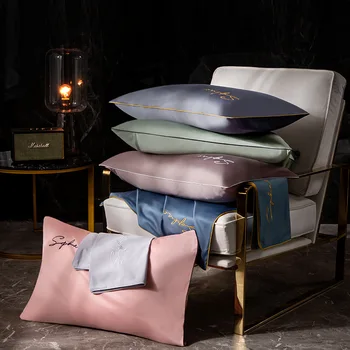 

High-end premium Egyptian cotton pillowcases 2pcs 48x74cm Size PillowCase embroidery Solid Color Rectangle Soft Pillow Covers