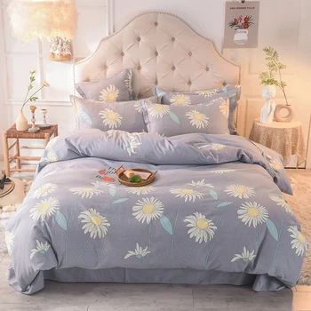 

Luxury 4 Piece Twin Queen King size Bedding set Brushed Cotton Floral Pattern Soft and Warm Duvet Cover Fitted Bed Sheet Set