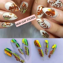 16 листов/лот голографическая 3D наклейка для ногтей в виде листа Лазерная клейкая наклейка из фольги DIY маникюр Дизайн ногтей Наклейка