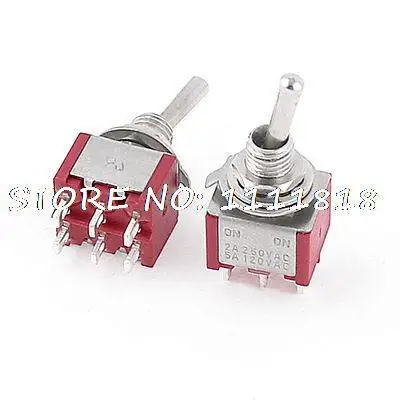 2 шт. 2A/250VAC 5A/120VAC Вкл/вкл 2 позиции DPDT мини тумблер