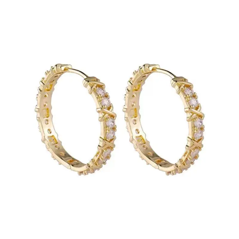 Korean Fashion Simple Zircon X Metal Hoop Earrings For Woman 2021 Neo Gothic Girls' Luxury Jewelry Wedding Party Set Accessories - Image 6