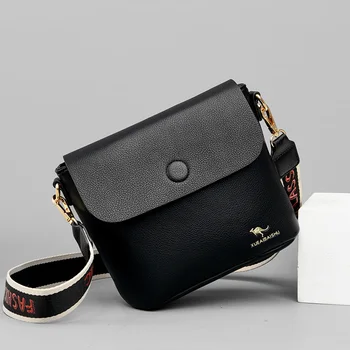 

Trendy Wide Shoulder Strap Women Square Crossbody Bag Retro Simple Leather Flap Shoulder Bag Pure Color Messenger Bag All-match