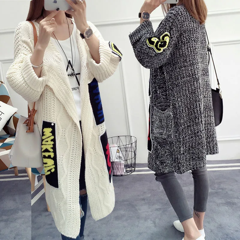 

2019 Winter New Style WOMEN'S Cardigan WOMEN'S Sweater Mid-length Loose And Plus-sized Thick Shawl Knitted Coat Open