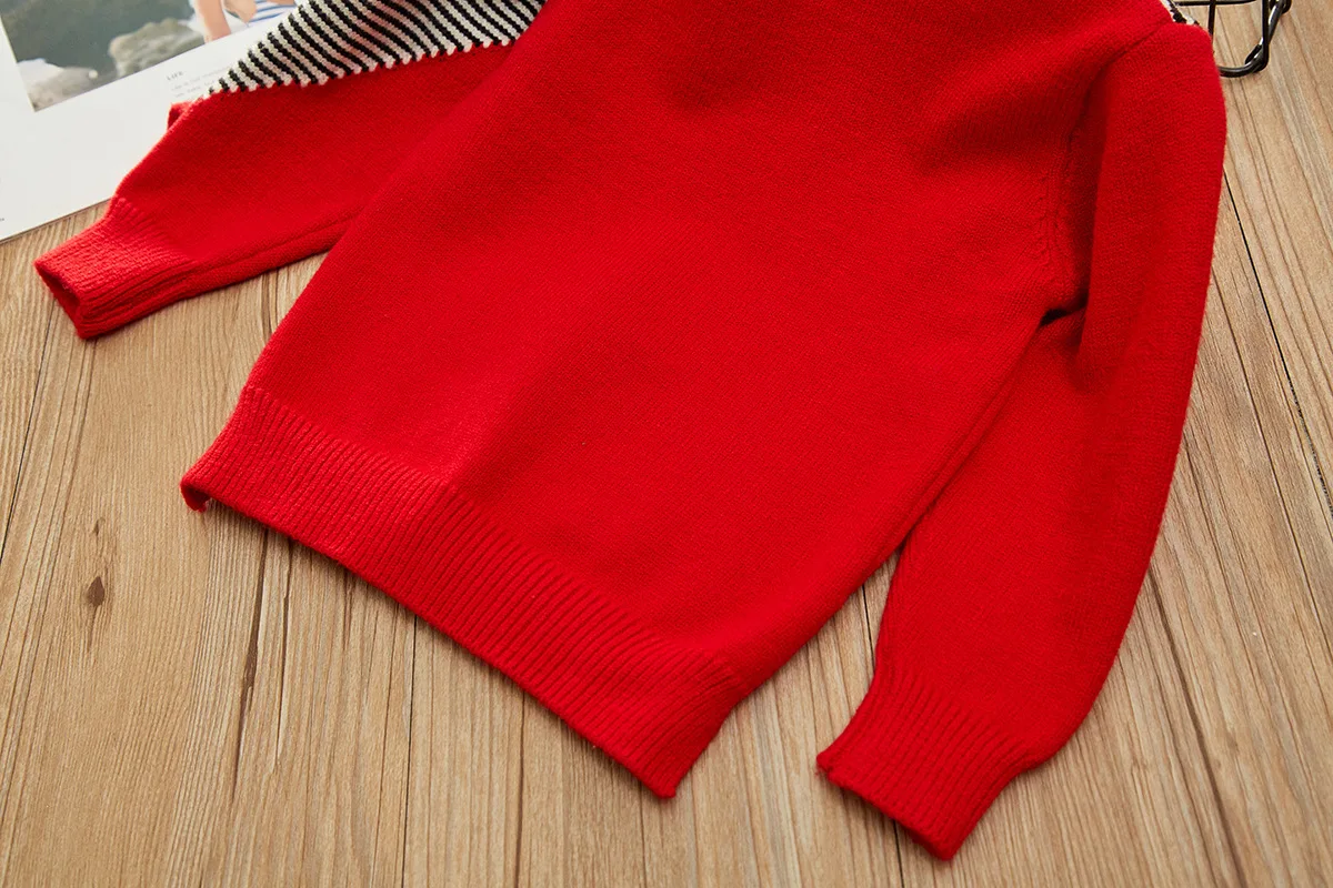 Осенне-зимний вязаный детский комплект одежды для девочек с принтом в полоску; детский комплект одежды; свитер с короткой юбкой