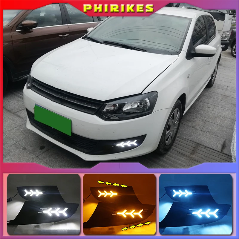 

1Set LED DRL Daytime Running Light LED headlight car styling 12v ABS Fog Lamp Cover For Volkswagen Polo 2011 2012 2013